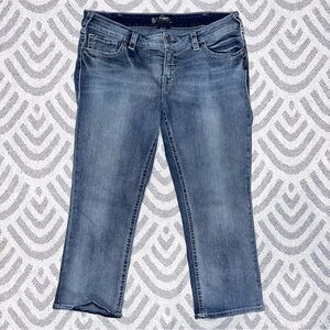 SILVER JEANS Aiko Women’s Mid Rise Blue Denim Jean Capri Plus Size 33